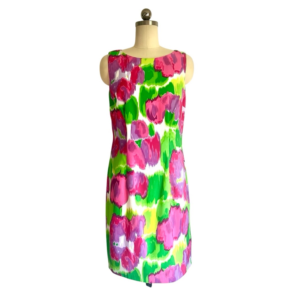 Alyx Sheath Dress Women's 8 Pink Green Floral Sleeveless Stretch Career Preppy